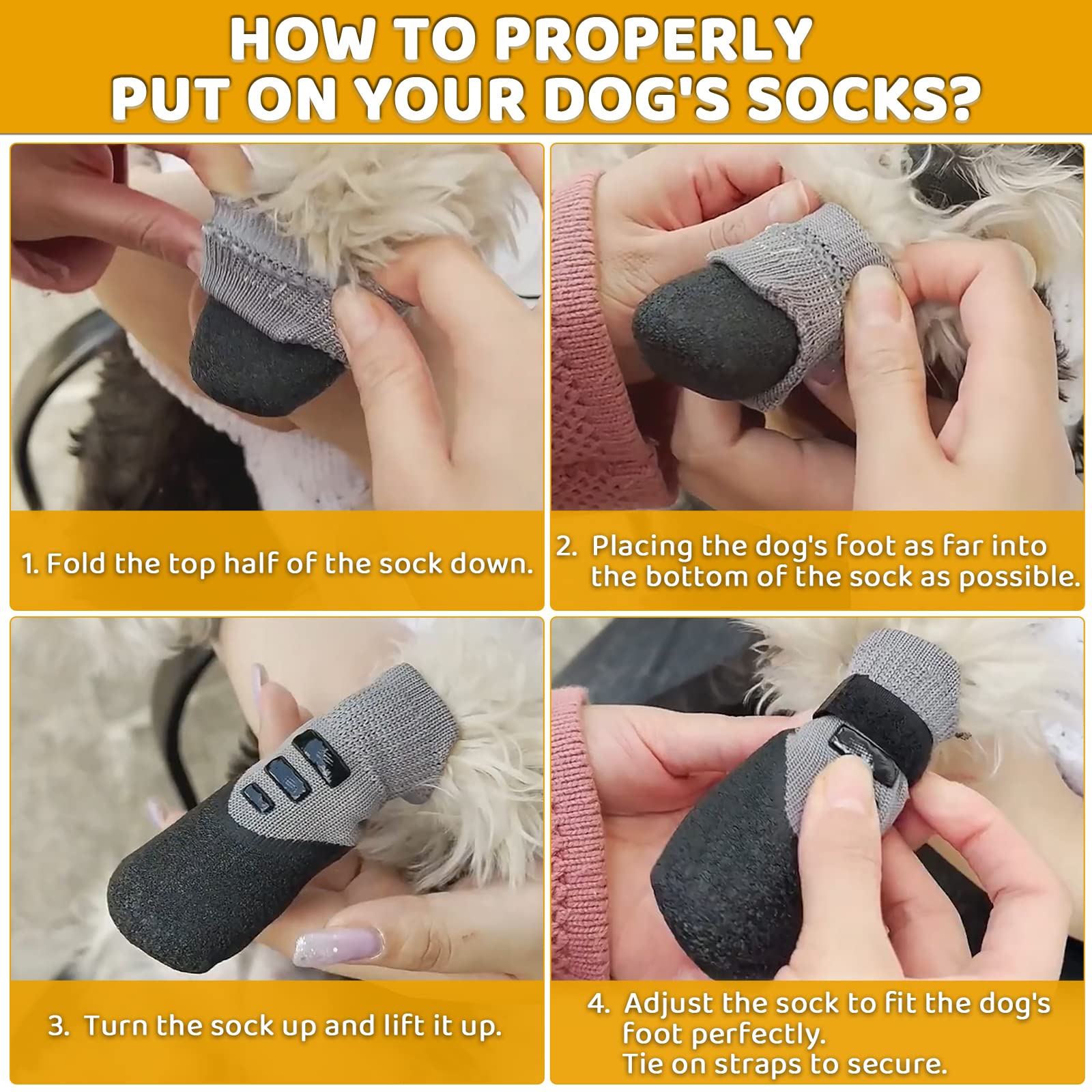 Anti-Slip Dog Socks For Small, Medium, Senior Dogs - Grip Paw Protectors With Rubber & Fix Straps - Indoor Outdoor Shoes For Har